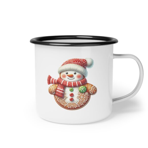 Snowman Nice List Enamel Coffee Mug – 12oz Black Rim Mug with Vintage Snowman Design - Image 2