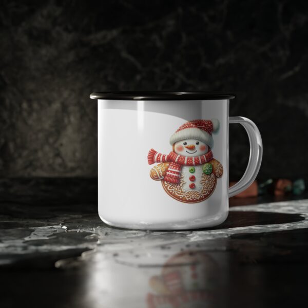 Snowman Nice List Enamel Coffee Mug – 12oz Black Rim Mug with Vintage Snowman Design - Image 5