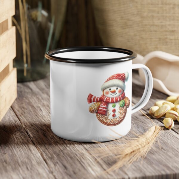 Snowman Nice List Enamel Coffee Mug – 12oz Black Rim Mug with Vintage Snowman Design - Image 6