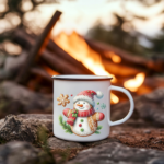 Festive Snowman Nice List Enamel Coffee Mug – 12oz Black Rim Mug with Classic Snowman Design