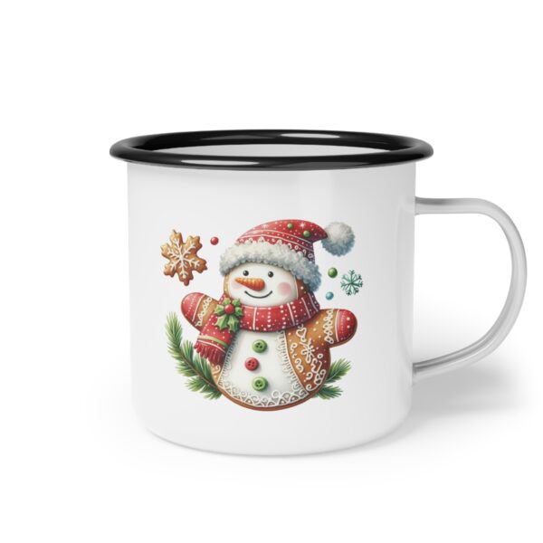 Festive Snowman Nice List Enamel Coffee Mug – 12oz Black Rim Mug with Classic Snowman Design - Image 2