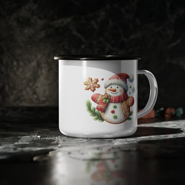 Festive Snowman Nice List Enamel Coffee Mug – 12oz Black Rim Mug with Classic Snowman Design - Image 5