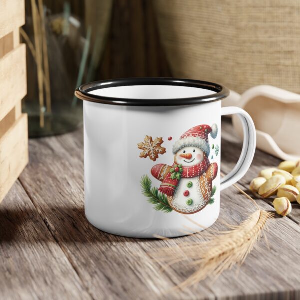 Festive Snowman Nice List Enamel Coffee Mug – 12oz Black Rim Mug with Classic Snowman Design - Image 6