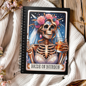 Bride on Bourbon Skeleton Notebook – Skeleton Bride with Bourbon Glass Spiral Journal