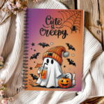 Cute but Creepy Ghost Notebook – Adorable Ghost with Iced Coffee and Bats Spiral Journal