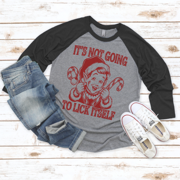 Festive Baseball Tee - "It's Not Going to Lick Itself" Elf Design - Perfect Holiday Humor