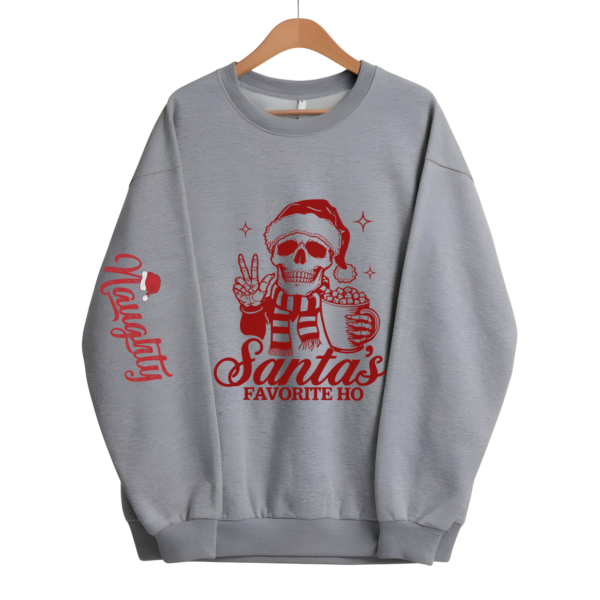 "Santa's Favorite Ho" Naughty Skeleton Christmas Sweatshirt - Image 11