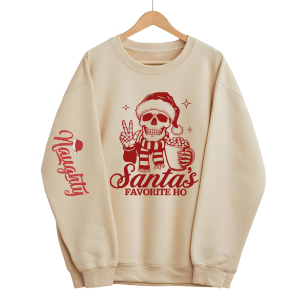 "Santa's Favorite Ho" Naughty Skeleton Christmas Sweatshirt - Image 6