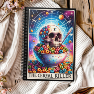 The Cereal Killer Notebook – Skull on Bowl of Colorful Cereal Spiral Journal