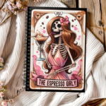 The Espresso Girly Skeleton Notebook – Pink Dress Skeleton with Martini Spiral Journal