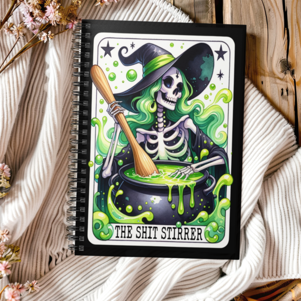 The Sh*t Stirrer Skeleton Witch Notebook – Witch Skeleton Stirring a Cauldron Spiral Journal