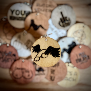 Flying Penis - Wood Burned Keychain