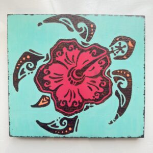 Colorful Sea Turtle Sign | Ocean Wall Art | Handcrafted Wood Burned Decor